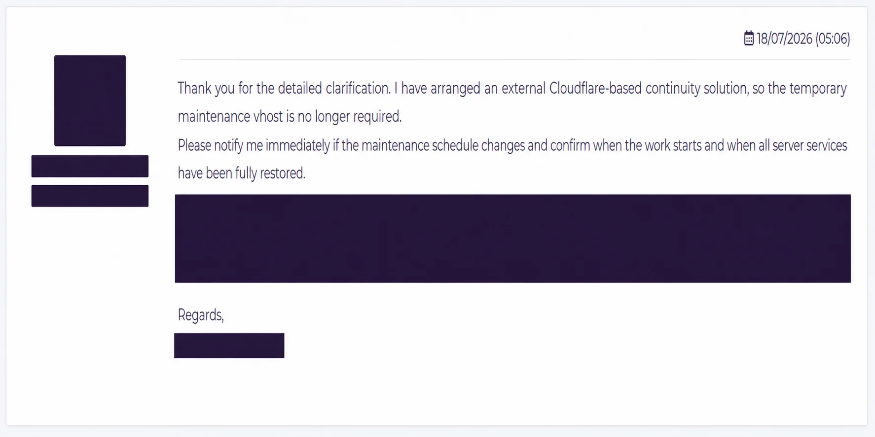 Follow-up sanitizado rumo à continuidade Cloudflare