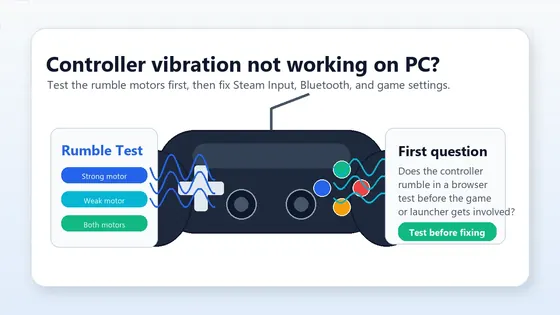 Controller vibration test showing rumble motor checks before fixing PC gamepad settings