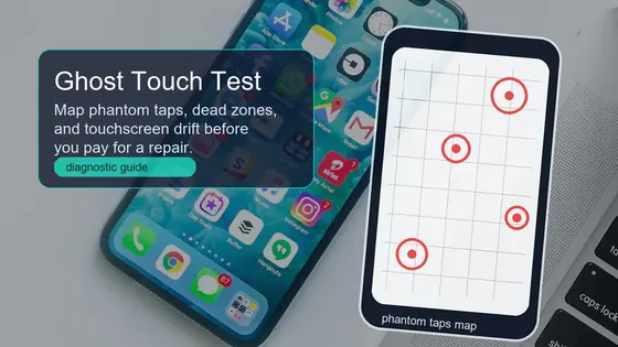 Ghost touch test online guide showing phantom tap markers on a touchscreen grid