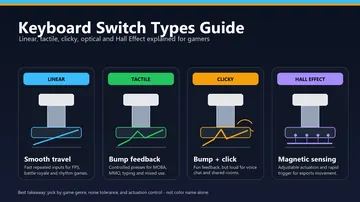 Keyboard switch types guide for gaming with linear tactile clicky and Hall Effect switches