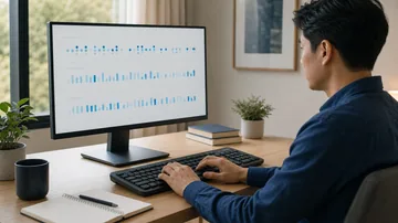 Person comparing three typing performance patterns at the same keyboard setup
