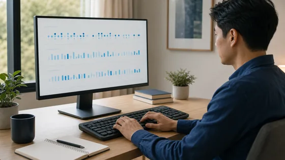 Person comparing three typing performance patterns at the same keyboard setup